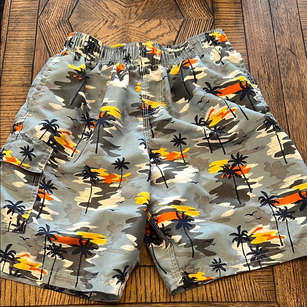 Green and Orange Tropical Swim Trunks